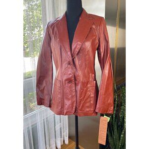 Vintage 70s leather jacket, rust brown, new with original tag, Opera, size 2